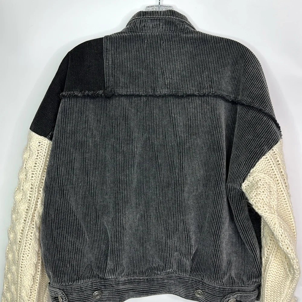 POL Black Gray Patchwork Denim Button Jacket Size Small